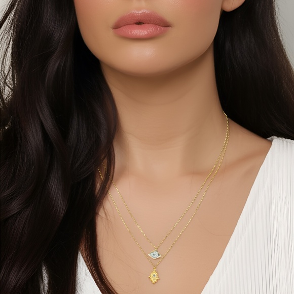 Layered Evil Eye Duo Necklace - Picture 4 of 6